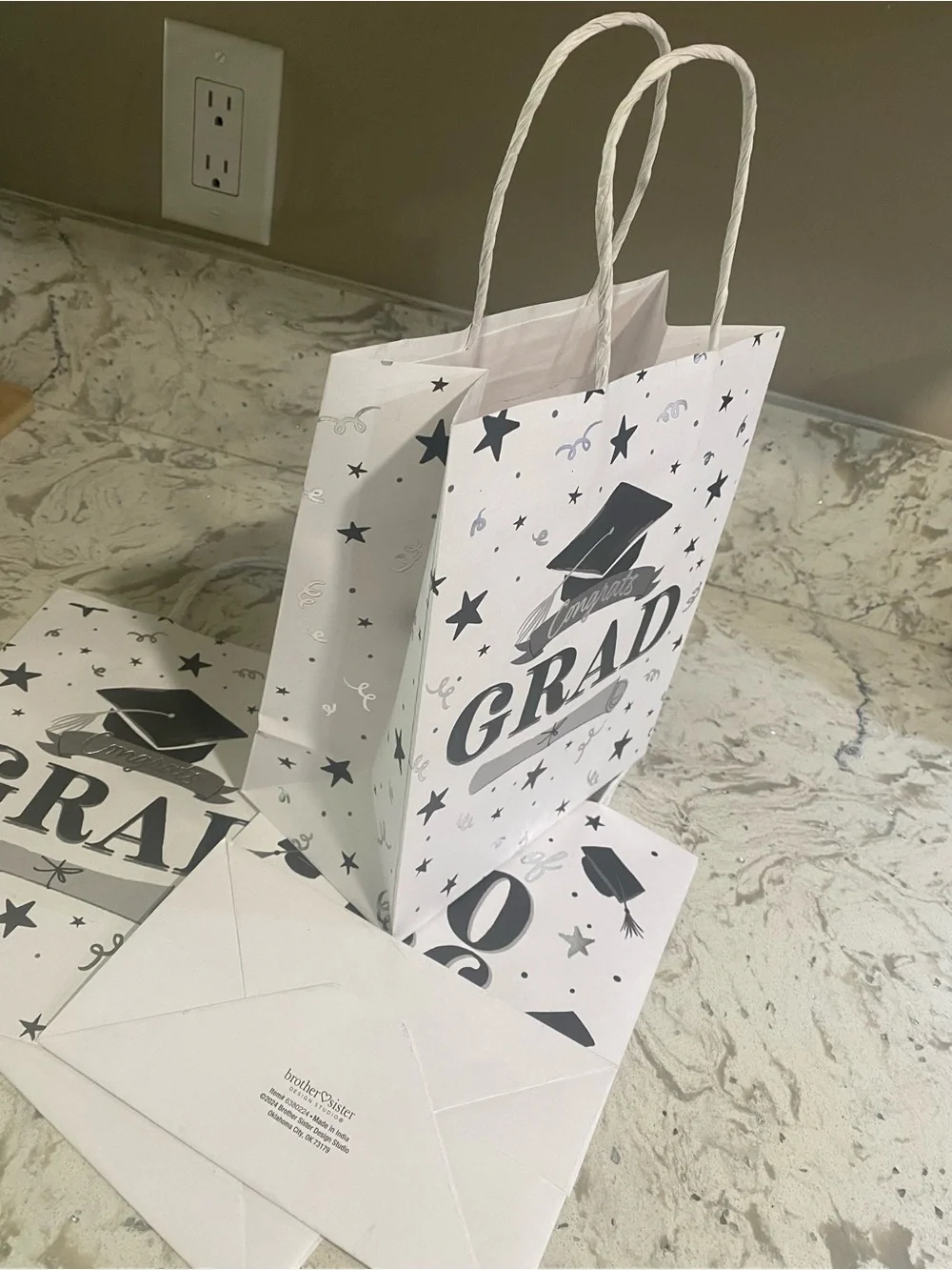 4 Graduation Gift Bags - White and Black Grad Design